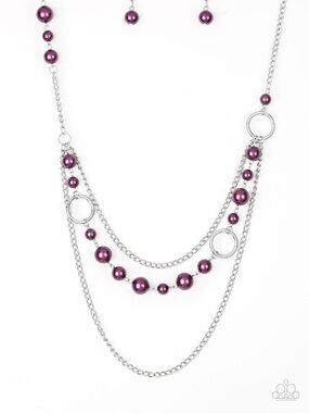 Paparazzi Purple and Silver Necklace and Earrings Set (NL075)